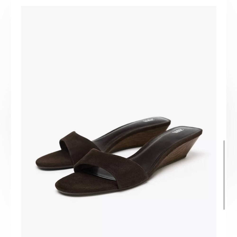NWOT Never Worn Zara Brown Leather Wedge Sandals